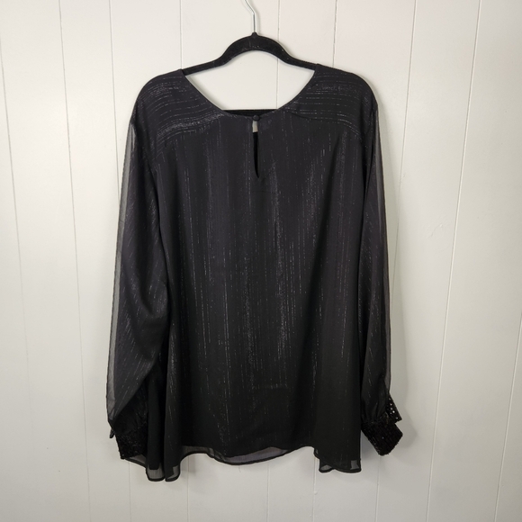 Penningtons Black Long Sleeve Sheer Blouse Top Metallic Sequins Sequined 5X - Picture 9 of 12